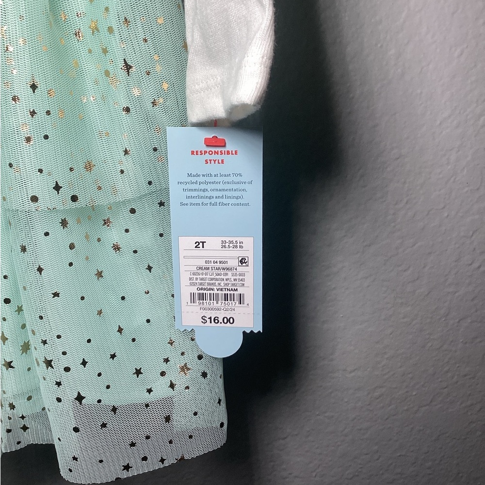 Cat & Jack Cream and Mint Green Star Dress - Picture 6 of 8